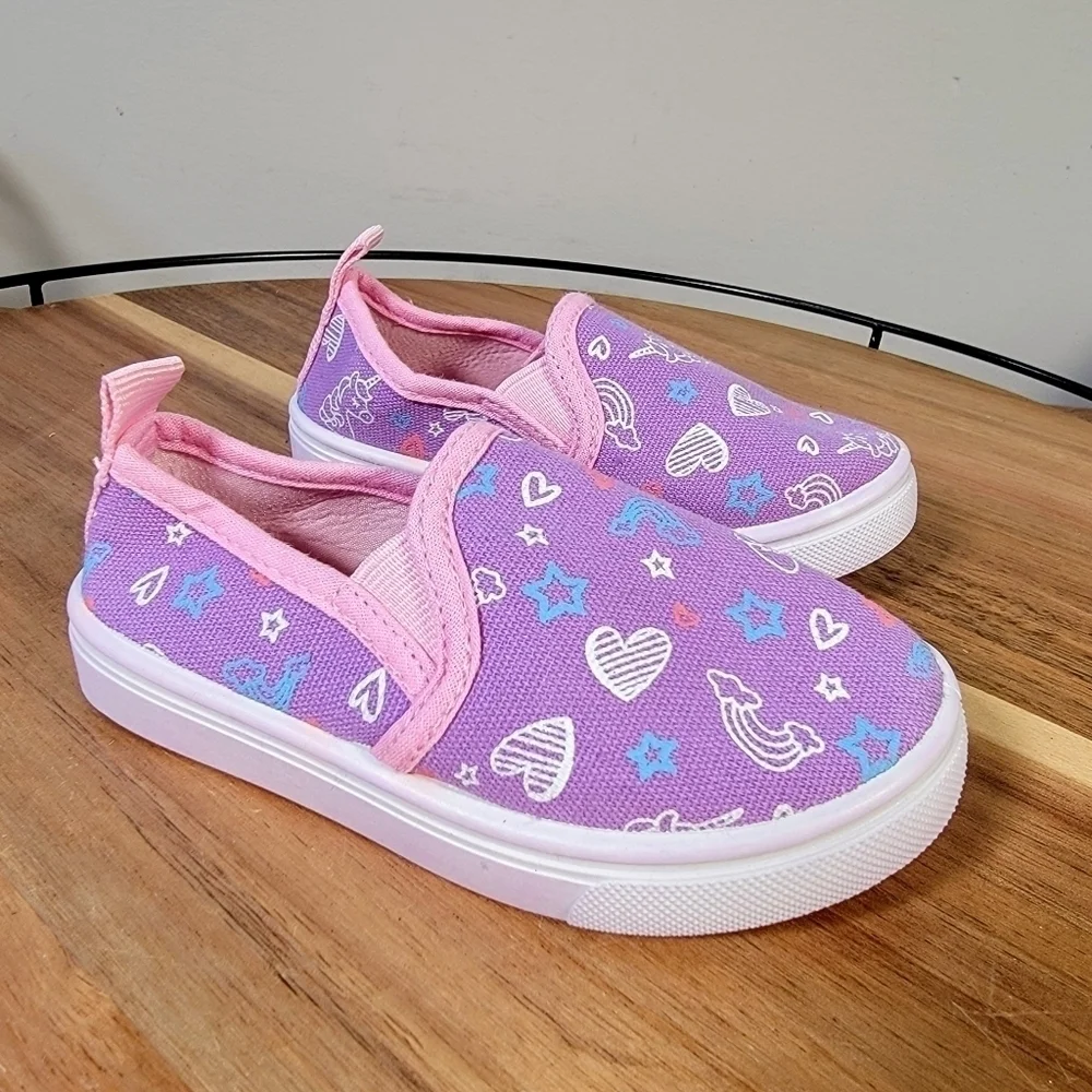 Canvas Slip on Loafers Sneakers Unicorns Rainbows Hearts Stars Print Size 5